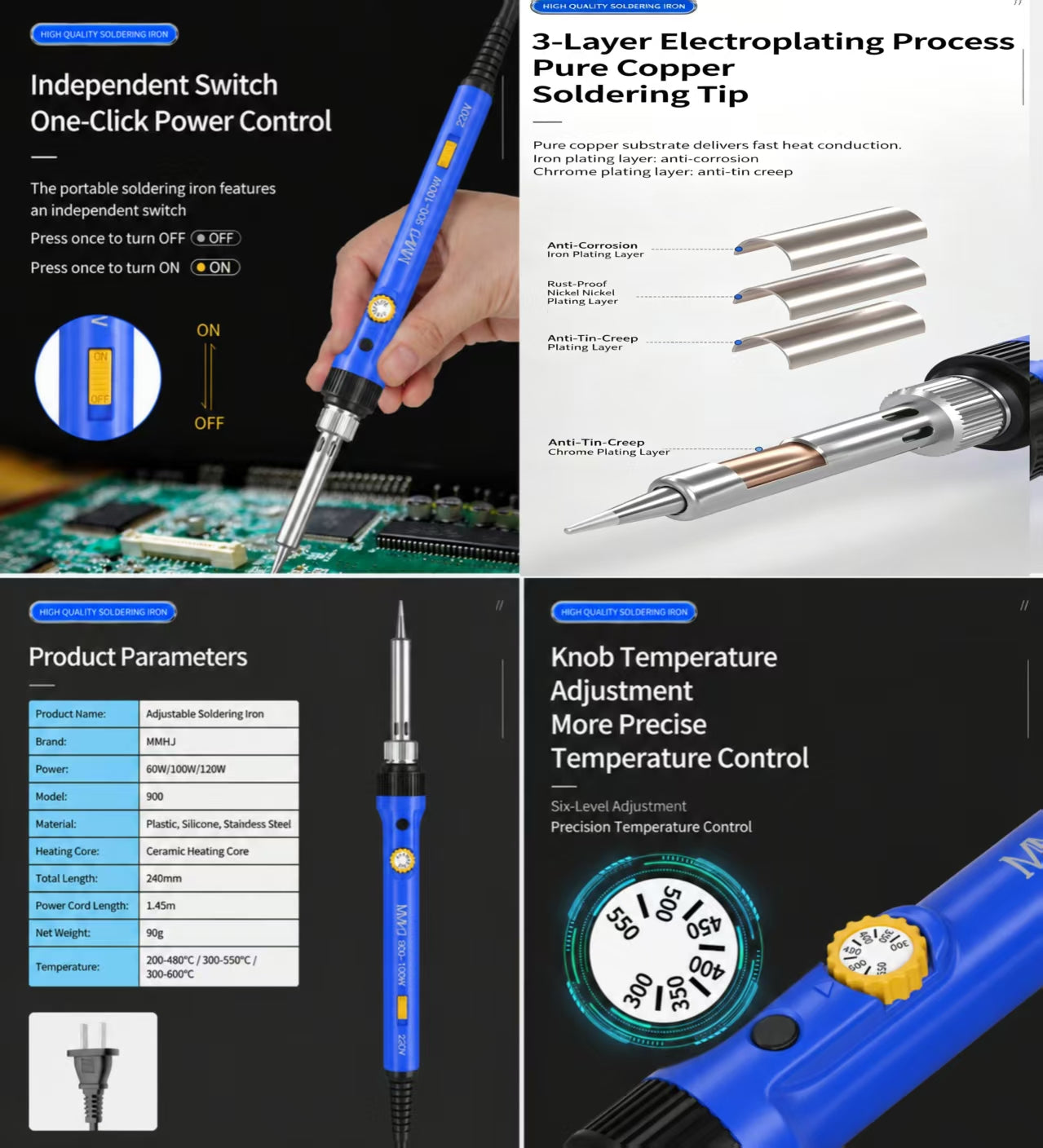 100 pieces 60W Blue Temperature Adjustable Soldering Iron
